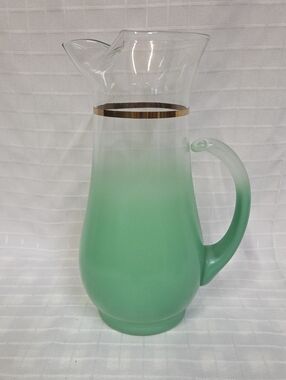 Blendo Sea Green Ombre Glass Pitcher with Gold Trim